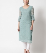 Grey Colour Designer Lukhnowi Work Ethnic Kurti for Rich Classy Looks