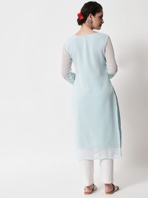 Sky Blue Colour Designer Lukhnowi Work Ethnic Kurti for Rich Classy Looks 2