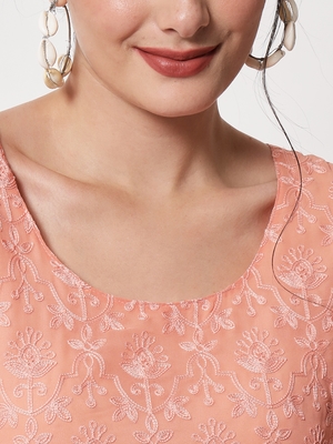 Peach Colour Designer Lukhnowi Work Ethnic Kurti for Rich Classy Looks 3