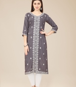 Grey Colour Beautifully Embroidered Partywear Kurti