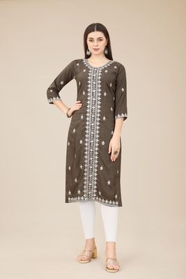 Brown Colour Beautifully Embroidered Partywear Kurti 1