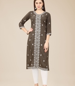 Brown Colour Beautifully Embroidered Partywear Kurti