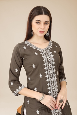 Brown Colour Beautifully Embroidered Partywear Kurti 3