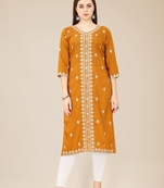 Mustard Colour Beautifully Embroidered Partywear Kurti