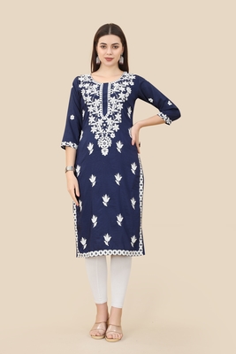 Blue Colour Beautifully Embroidered Partywear Kurti 1