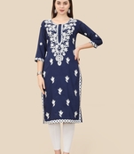 Blue Colour Beautifully Embroidered Partywear Kurti