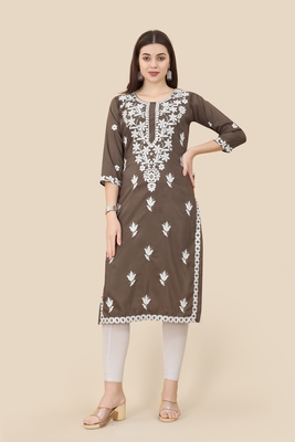 Brown Colour Beautifully Embroidered Partywear Kurti 1