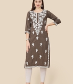 Brown Colour Beautifully Embroidered Partywear Kurti