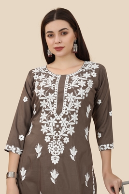 Brown Colour Beautifully Embroidered Partywear Kurti 3