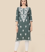 Grey Colour Beautifully Embroidered Partywear Kurti
