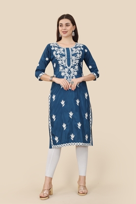 Blue Colour Beautifully Embroidered Partywear Kurti 1