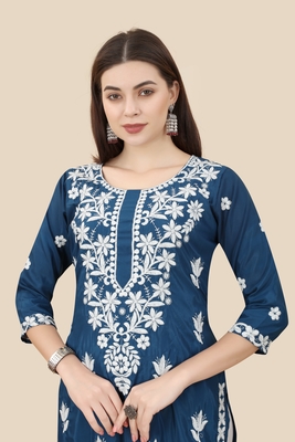 Blue Colour Beautifully Embroidered Partywear Kurti 3