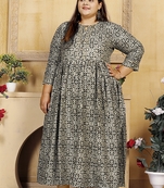 Black Colour Ethnic Plus size Kurti With Fashionable Print Work