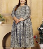 Blue Colour Ethnic Plus size Kurti With Fashionable Print Work