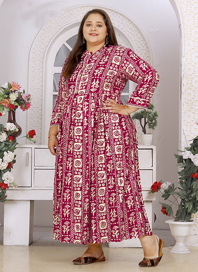 Pink Colour Ethnic Plus size Kurti With Fashionable Print Work