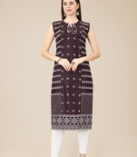 Cotton Wine Colour Thread Work Kurti For Cool Summer Casual Wear