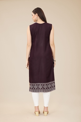 Cotton Wine Colour Thread Work Kurti For Cool Summer Casual Wear 2