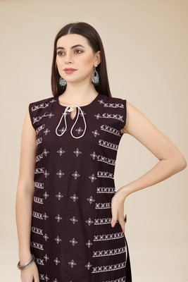 Cotton Wine Colour Thread Work Kurti For Cool Summer Casual Wear 3