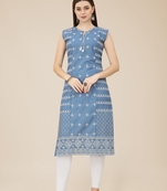 Cotton Grey Colour Thread Work Kurti For Cool Summer Casual Wear