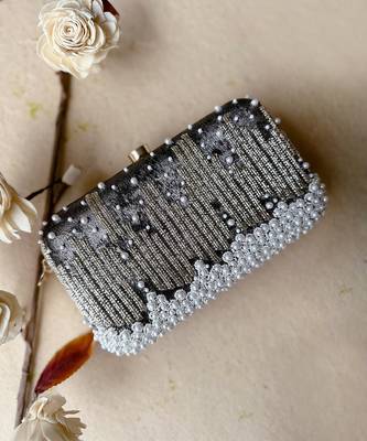 Grace Embellished Grey Clutch 1