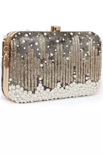 Grace Embellished Grey Clutch