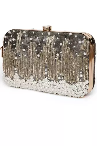 Grace Embellished Grey Clutch