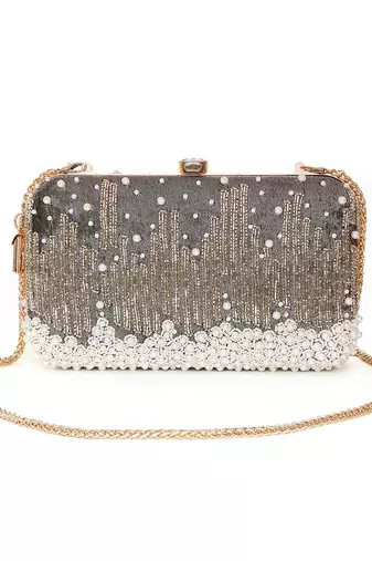 Grace Embellished Grey Clutch