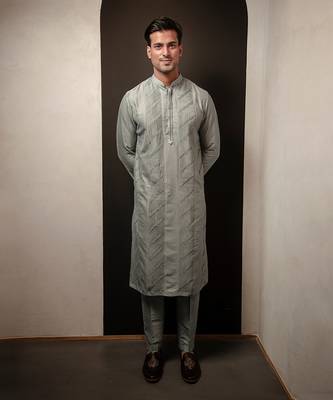 Frost Blue Panel Pintuck Kurta Set 1