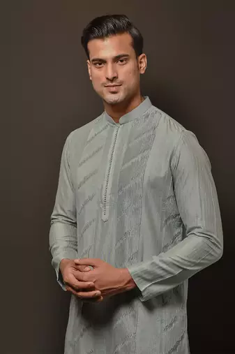 Frost Blue Panel Pintuck Kurta Set
