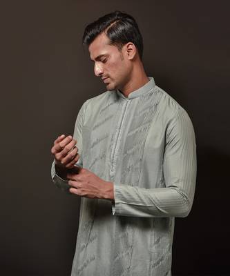 Frost Blue Panel Pintuck Kurta Set 3
