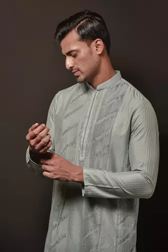 Frost Blue Panel Pintuck Kurta Set
