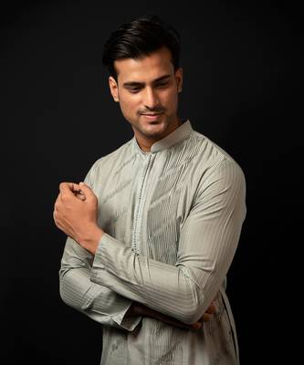 Frost Blue Panel Pintuck Kurta Set 4