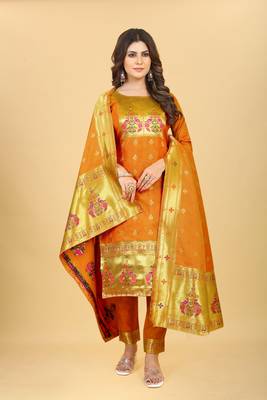 Orange zari banarasi silk salwar 3