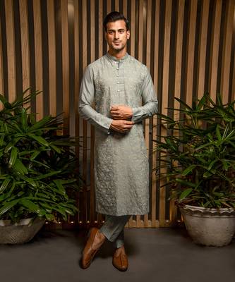 Frost Blue Applique Kurta Set 1