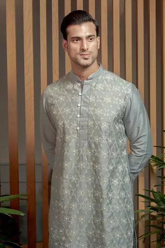 Frost Blue Applique Kurta Set