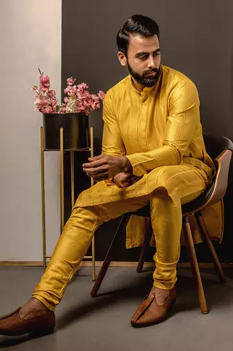 Mustard Pintuck Kurta Set