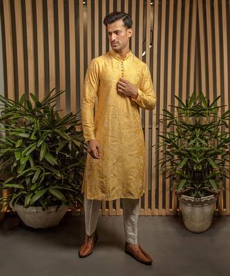 Amber Yellow Embroidered Kurta Set 1