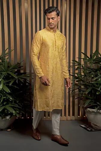 Amber Yellow Embroidered Kurta Set
