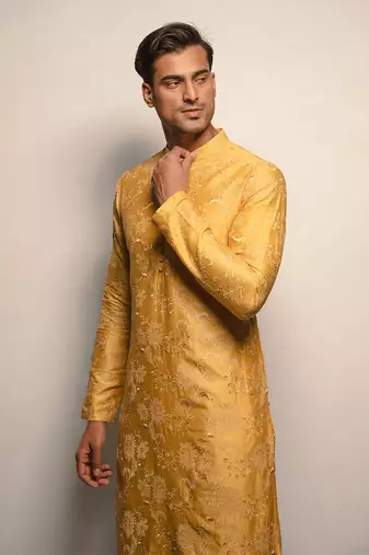 Amber Yellow Embroidered Kurta Set