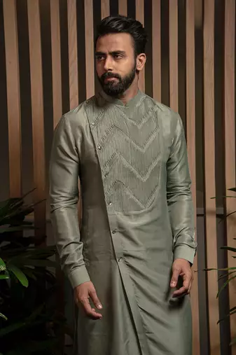 Sage Green Asymmetric Kurta Set