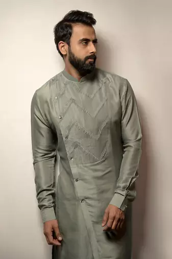 Sage Green Asymmetric Kurta Set