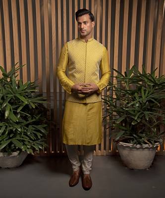 Warm Olive Embroidered Bandi With Kurta Set 1