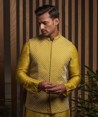 Warm Olive Embroidered Bandi With Kurta Set 2
