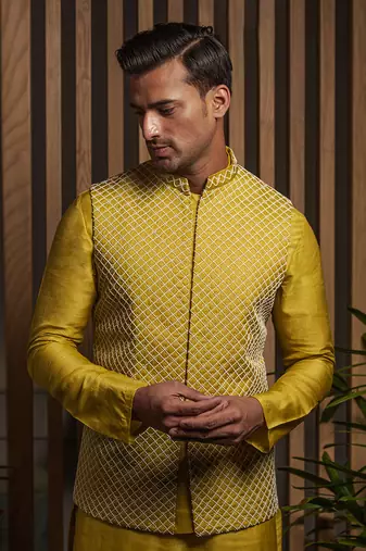 Warm Olive Embroidered Bandi With Kurta Set