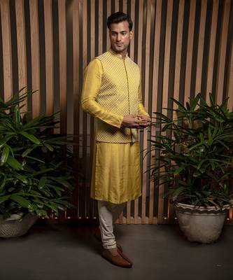 Warm Olive Embroidered Bandi With Kurta Set 3