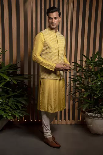 Warm Olive Embroidered Bandi With Kurta Set