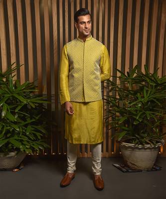 Warm Olive Embroidered Bandi With Kurta Set 4