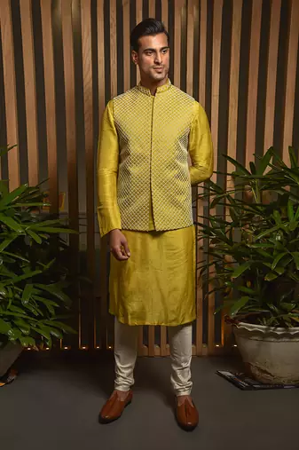 Warm Olive Embroidered Bandi With Kurta Set