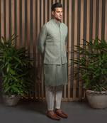 Sage green Organza Embroidered Jacket Set