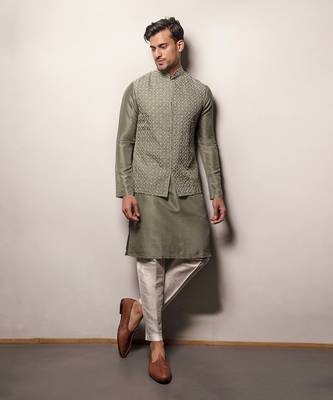 Sage green Organza Embroidered Jacket Set 3